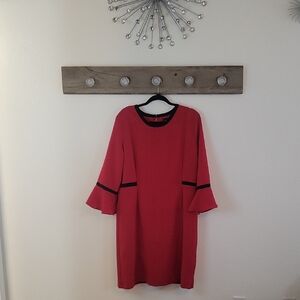 Tiana B. Red Dress with Black Trim & Bell Sleeves SZ 18P